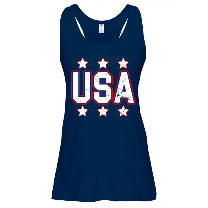 Distressed USA Patriotic Logo Ladies Essential Flowy Tank