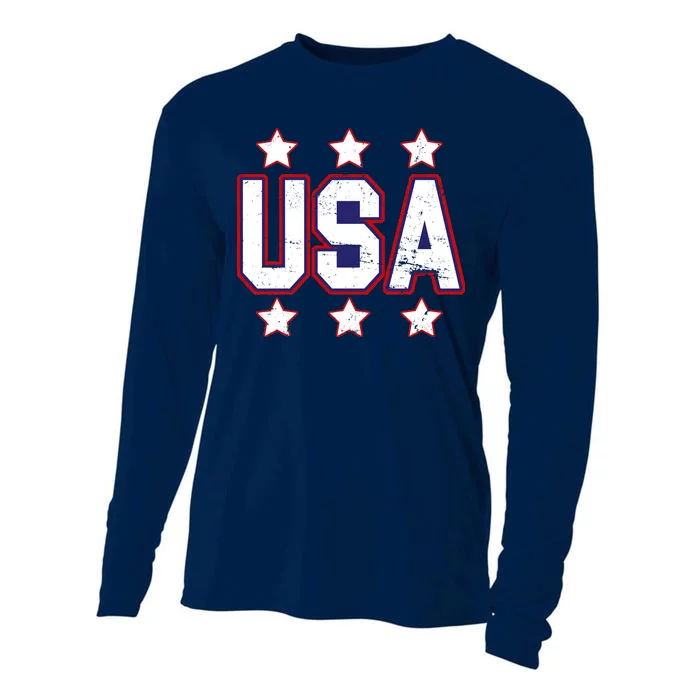 Distressed USA Patriotic Logo Cooling Performance Long Sleeve Crew