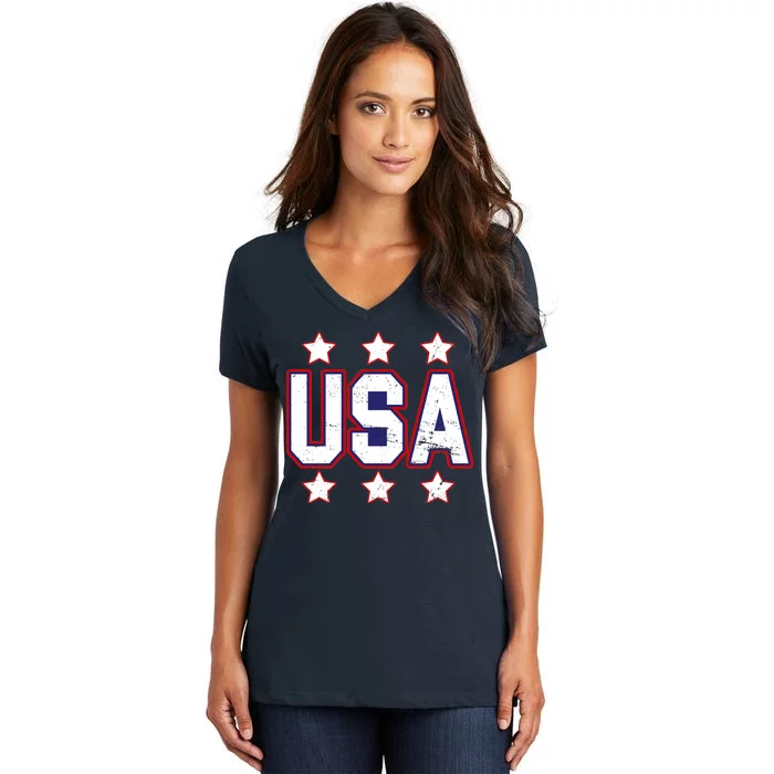 Distressed USA Patriotic Logo Women's V-Neck T-Shirt