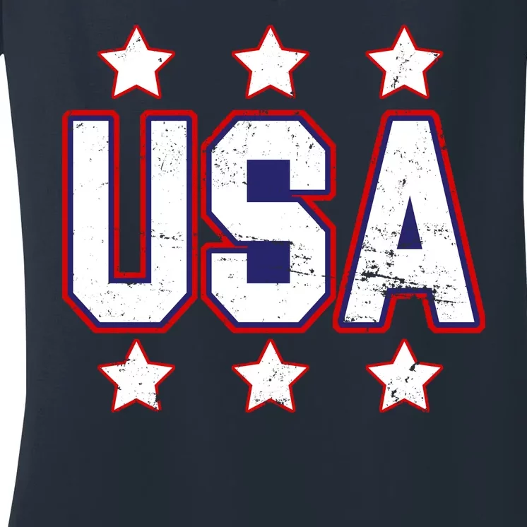 Distressed USA Patriotic Logo Women's V-Neck T-Shirt