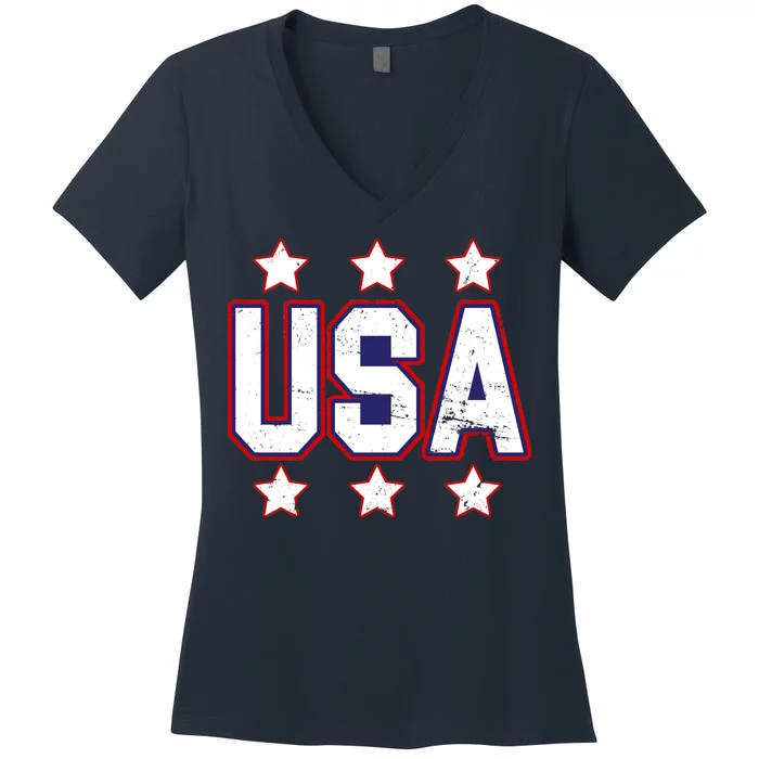 Distressed USA Patriotic Logo Women's V-Neck T-Shirt