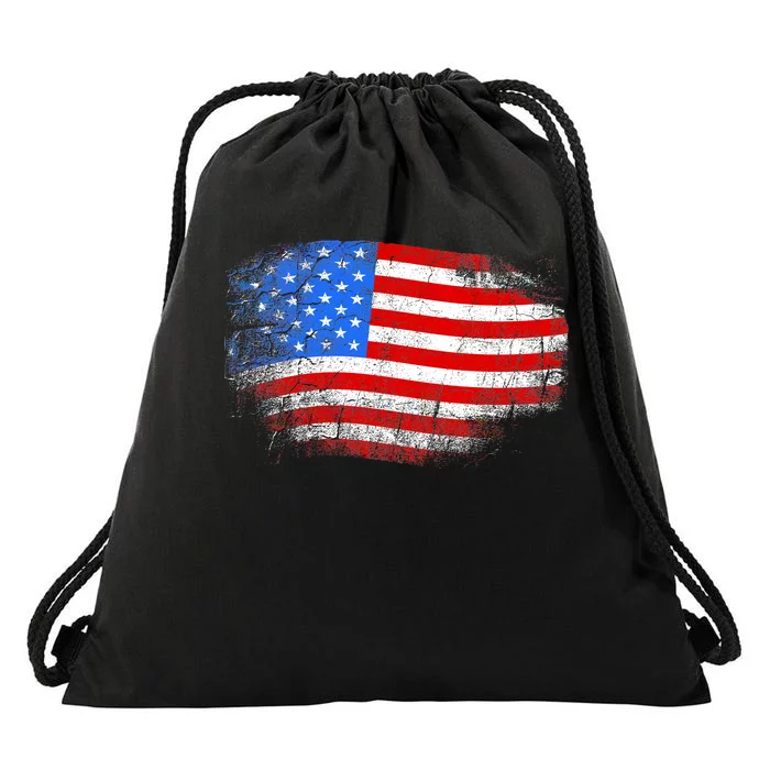 Distressed USA Waving Flag Drawstring Bag