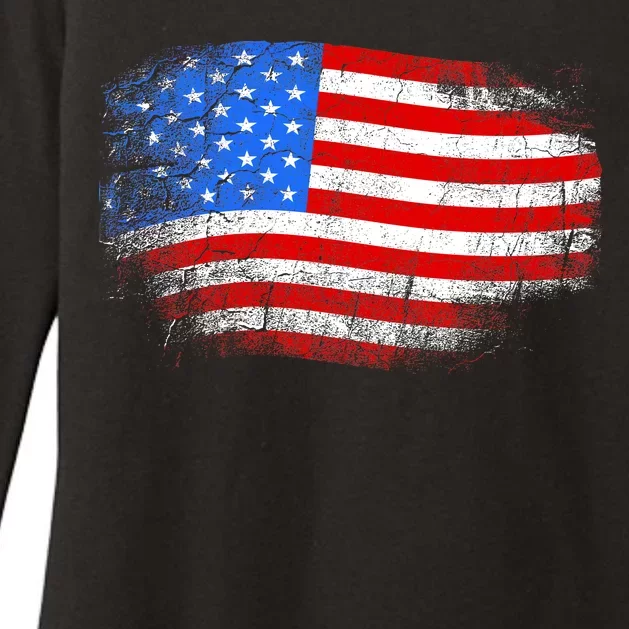 Distressed USA Waving Flag Womens CVC Long Sleeve Shirt