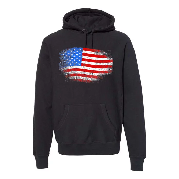 Distressed USA Waving Flag Premium Hoodie