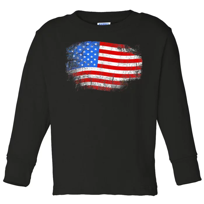 Distressed USA Waving Flag Toddler Long Sleeve Shirt