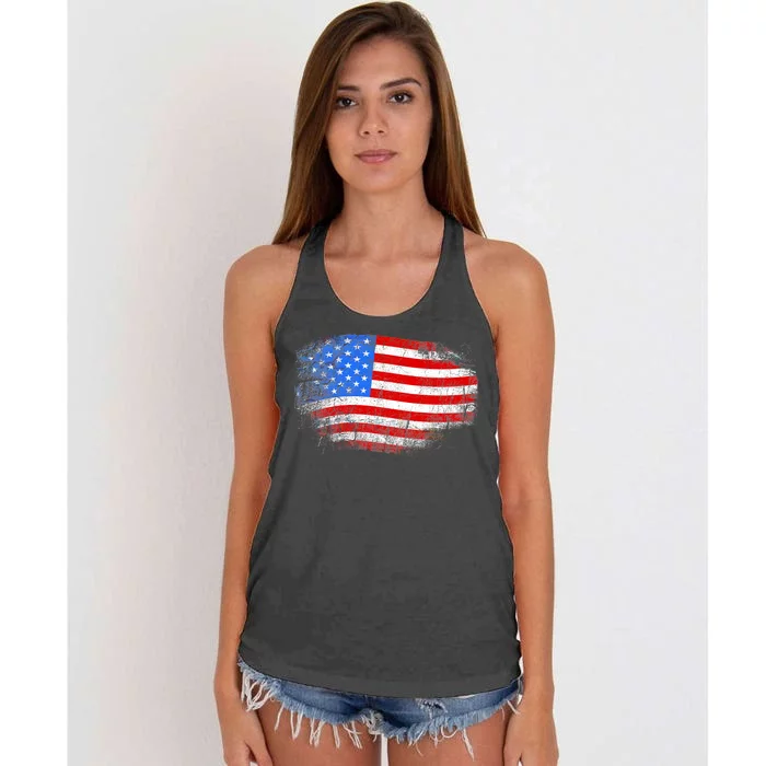 Distressed USA Waving Flag Women's Knotted Racerback Tank