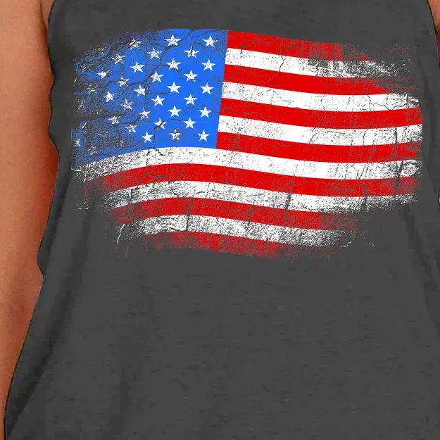 Distressed USA Waving Flag Women's Knotted Racerback Tank