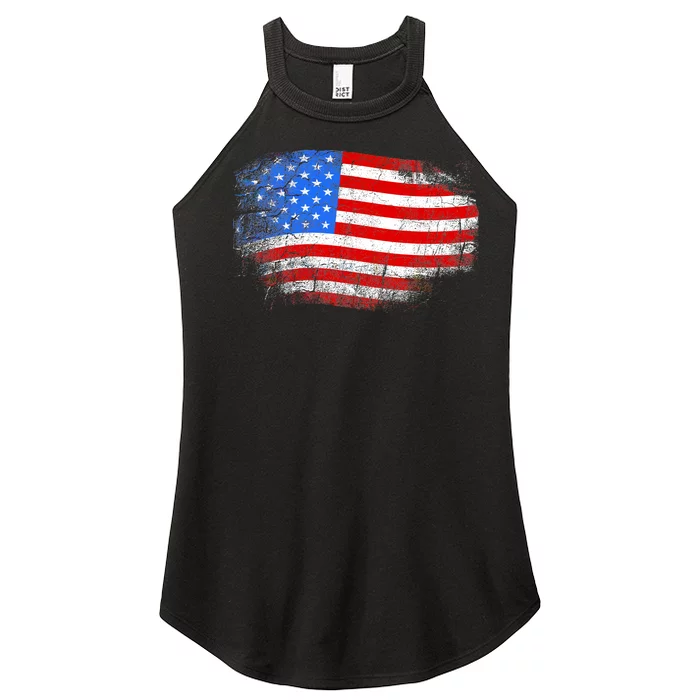 Distressed USA Waving Flag Women’s Perfect Tri Rocker Tank