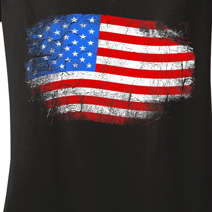 Distressed USA Waving Flag Women's V-Neck T-Shirt