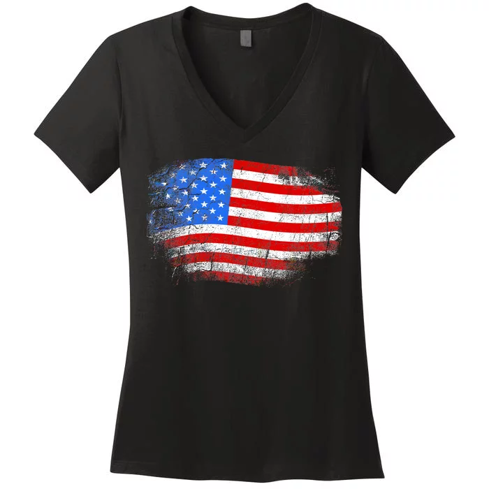 Distressed USA Waving Flag Women's V-Neck T-Shirt