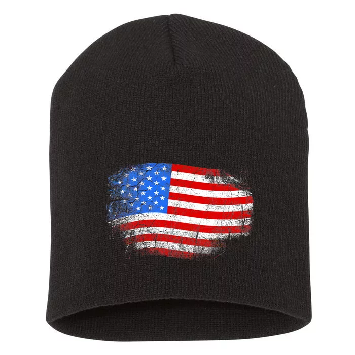 Distressed USA Waving Flag Short Acrylic Beanie