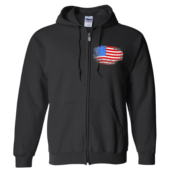 Distressed USA Waving Flag Full Zip Hoodie