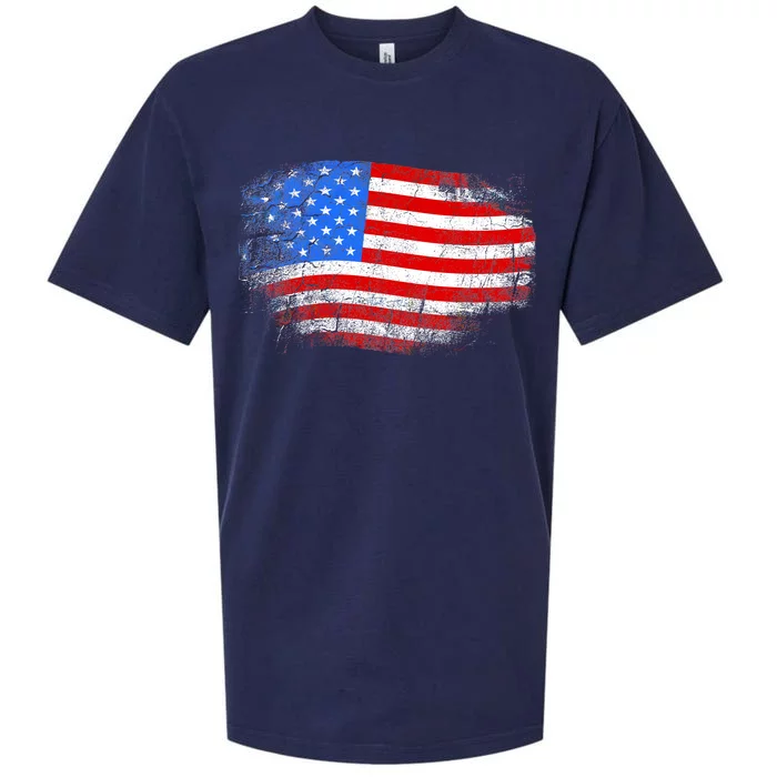 Distressed USA Waving Flag Sueded Cloud Jersey T-Shirt