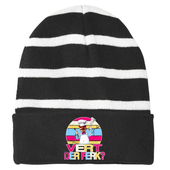 Distressed Vert Der Ferk Retro Chef Striped Beanie with Solid Band