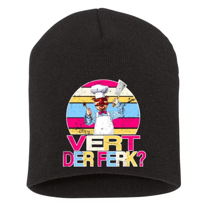 Distressed Vert Der Ferk Retro Chef Short Acrylic Beanie