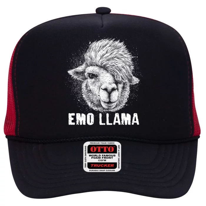 Distressed Vintage Emo Llama Alpaca High Crown Mesh Trucker Hat