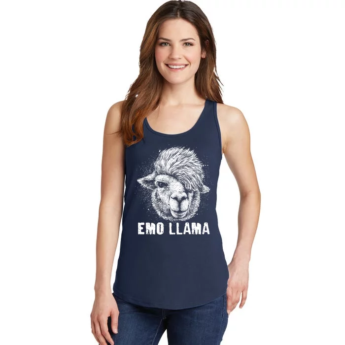 Distressed Vintage Emo Llama Alpaca Ladies Essential Tank