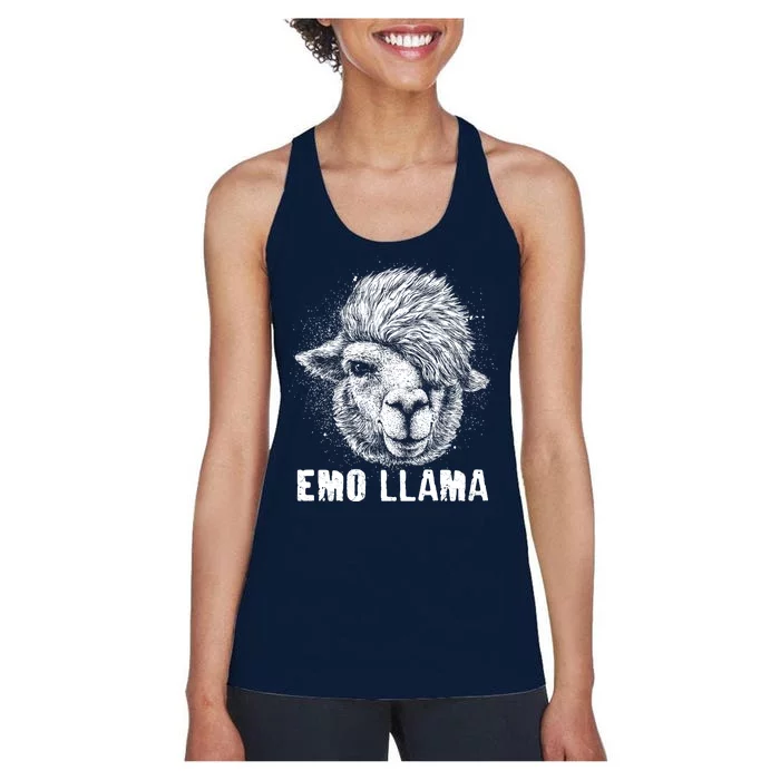 Distressed Vintage Emo Llama Alpaca Women's Racerback Tank