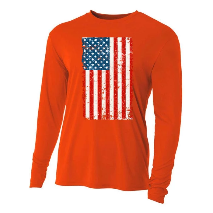 Distressed Worn USA American Flag Cooling Performance Long Sleeve Crew