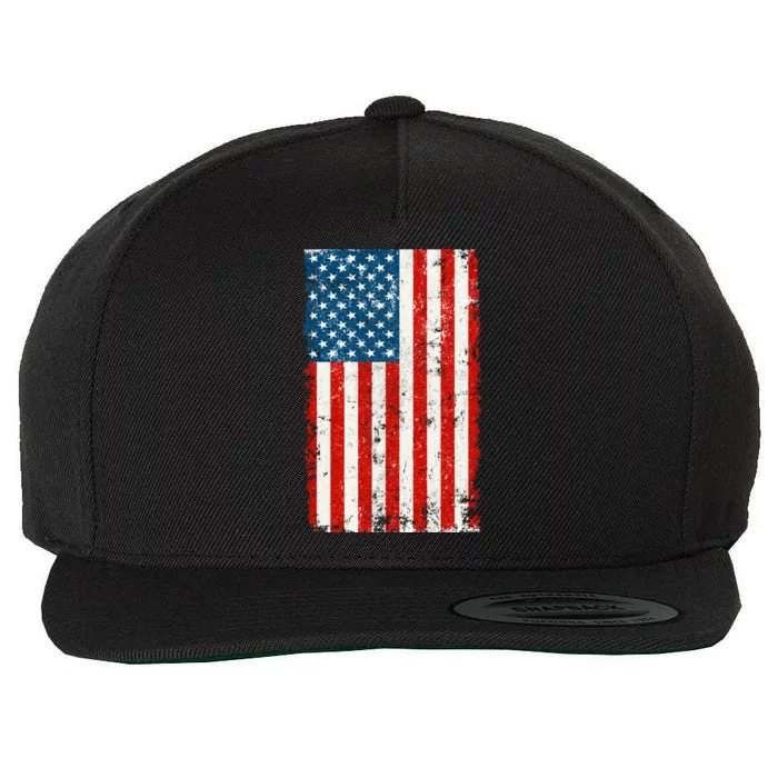 Distressed Worn USA American Flag Wool Snapback Cap