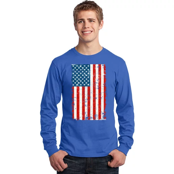 Distressed Worn USA American Flag Tall Long Sleeve T-Shirt