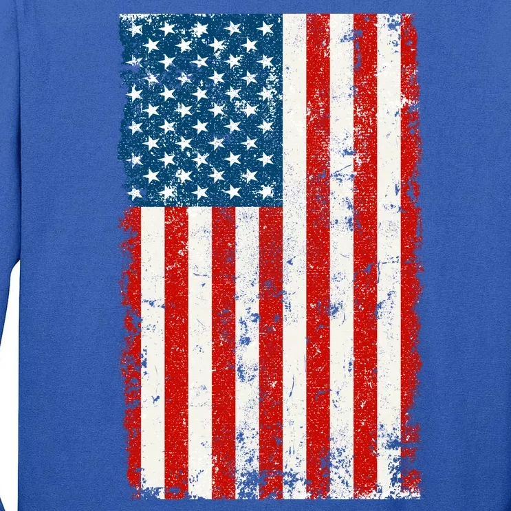 Distressed Worn USA American Flag Tall Long Sleeve T-Shirt