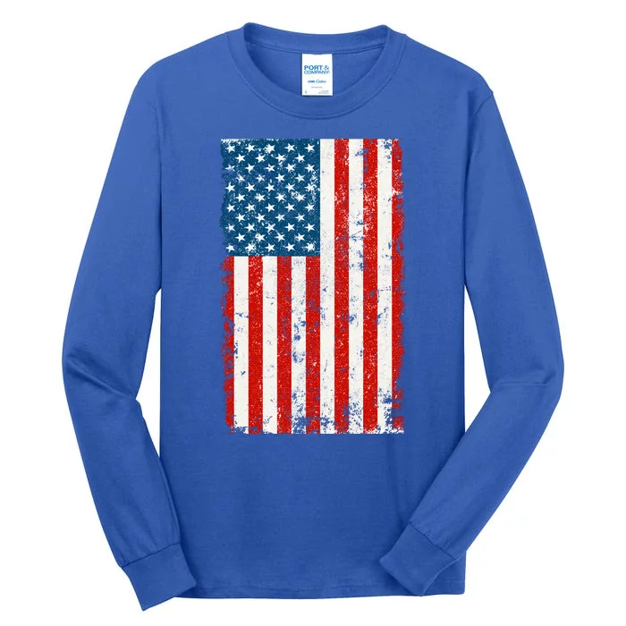 Distressed Worn USA American Flag Tall Long Sleeve T-Shirt