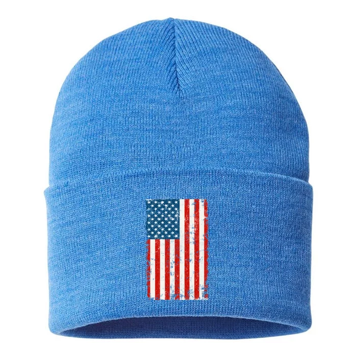 Distressed Worn USA American Flag Sustainable Knit Beanie