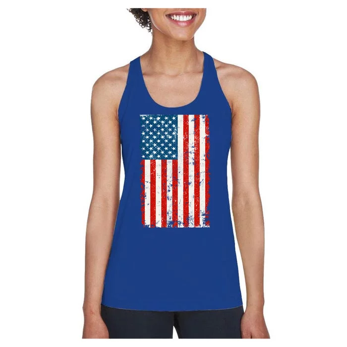 Distressed Worn USA American Flag Women's Racerback Tank