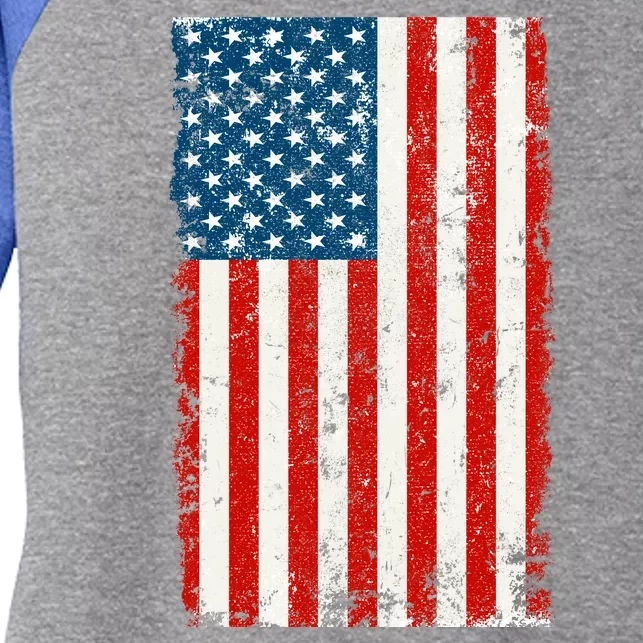 Distressed Worn USA American Flag Women's Tri-Blend 3/4-Sleeve Raglan Shirt