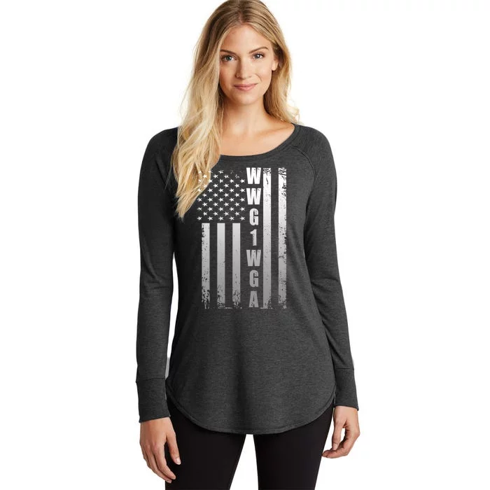 Distressed WWG1WGA US American Flag Women's Perfect Tri Tunic Long Sleeve Shirt