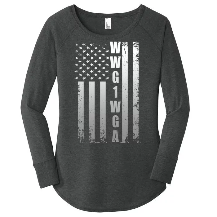 Distressed WWG1WGA US American Flag Women's Perfect Tri Tunic Long Sleeve Shirt