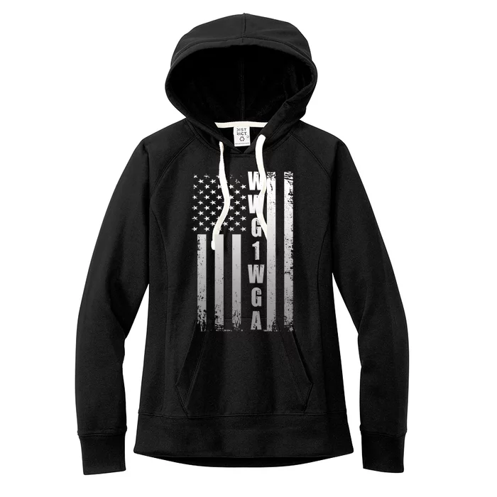 Distressed WWG1WGA US American Flag Women's Fleece Hoodie