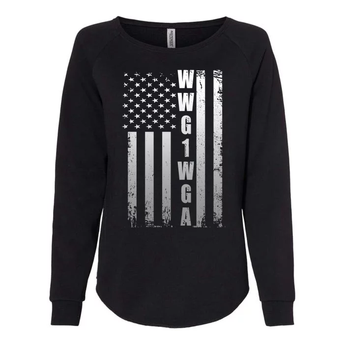 Distressed WWG1WGA US American Flag Womens California Wash Sweatshirt