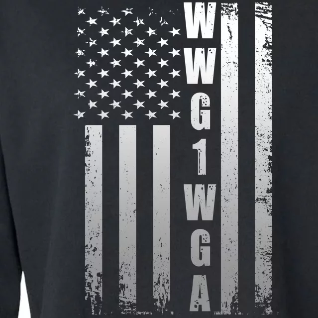 Distressed WWG1WGA US American Flag Cropped Pullover Crew