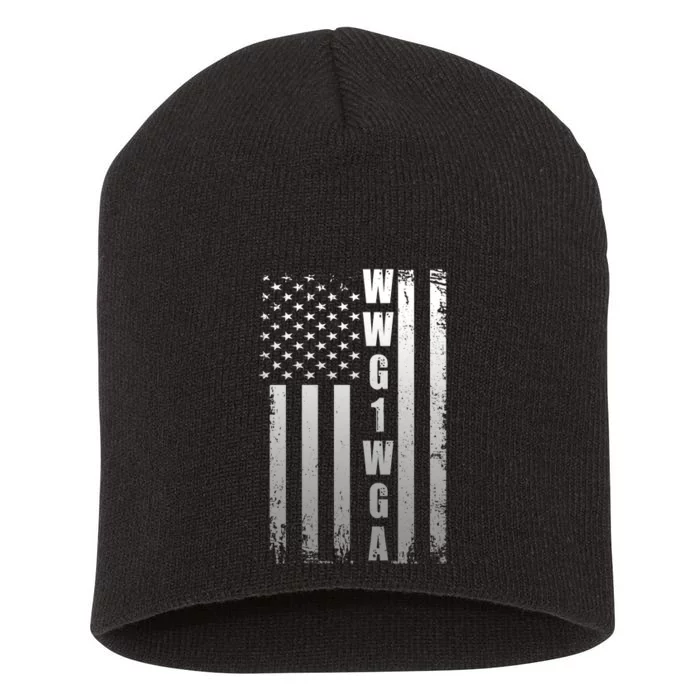 Distressed WWG1WGA US American Flag Short Acrylic Beanie