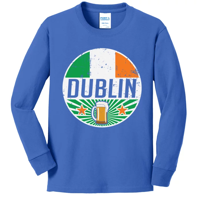 Dublin Ireland Travel Vacation Irish Flag Beer Pub Ing Meaningful Gift Kids Long Sleeve Shirt