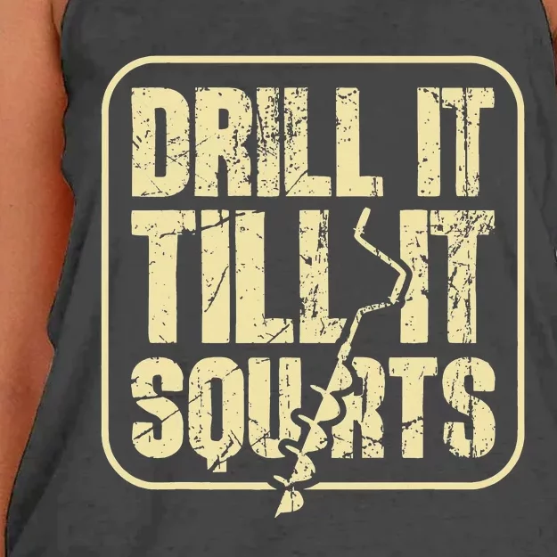 Drill It Till It Squirts Funny Winter Ice Fishing Women's Knotted Racerback Tank