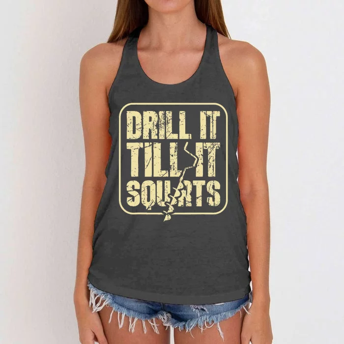 Drill It Till It Squirts Funny Winter Ice Fishing Women's Knotted Racerback Tank