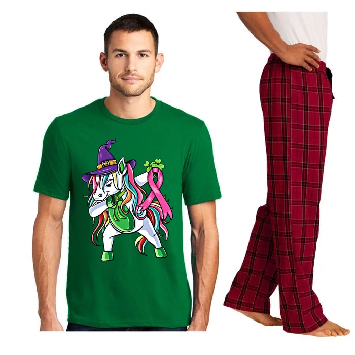 Dabbing Irish Unicorn Breast Cancer Halloween Gift Pajama Set