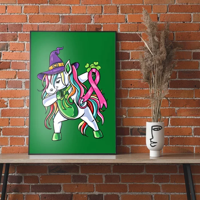 Dabbing Irish Unicorn Breast Cancer Halloween Gift Poster