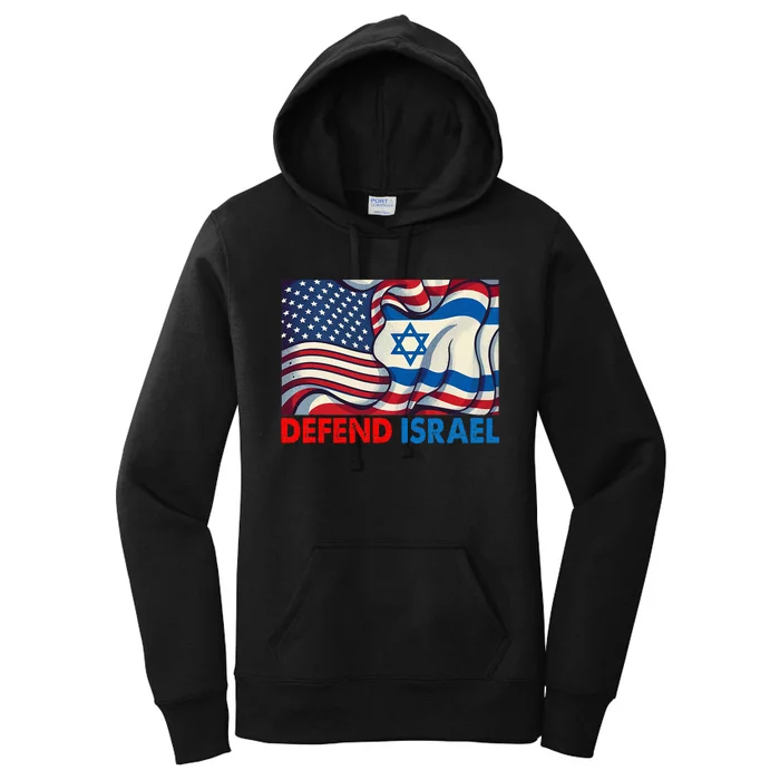 Defend Israel Vintage American Israeli Flag Women's Pullover Hoodie