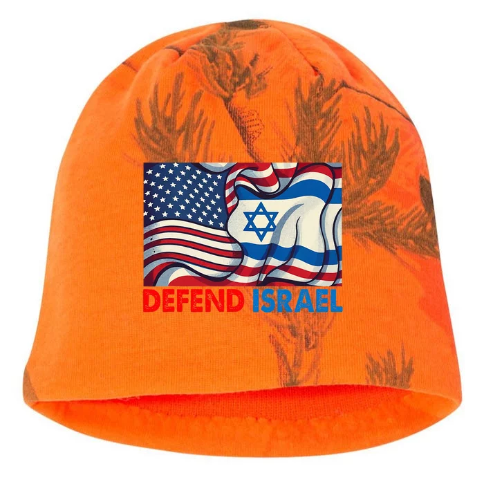 Defend Israel Vintage American Israeli Flag Kati - Camo Knit Beanie