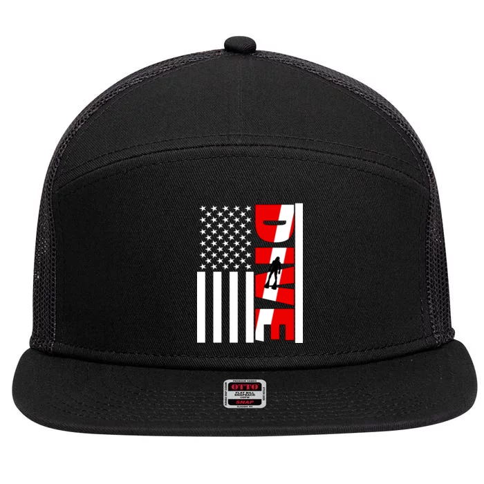 Diver American Flag 7 Panel Mesh Trucker Snapback Hat