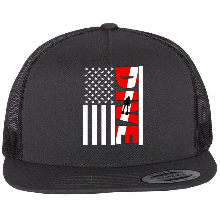 Diver American Flag Flat Bill Trucker Hat