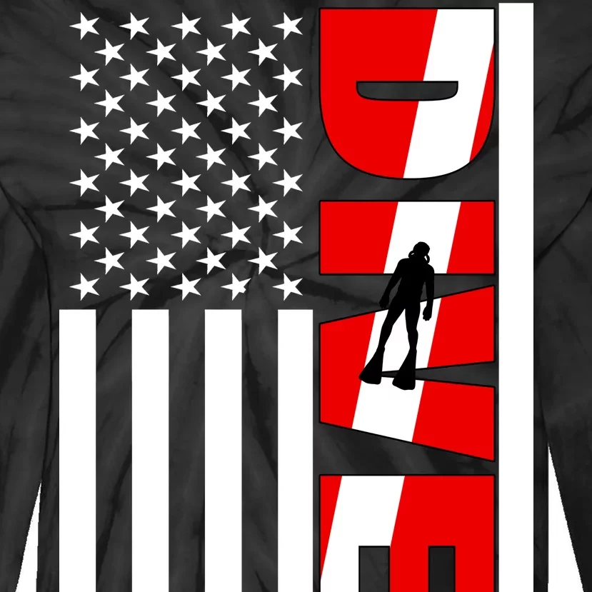 Diver American Flag Tie-Dye Long Sleeve Shirt