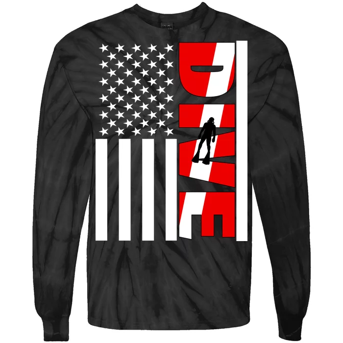 Diver American Flag Tie-Dye Long Sleeve Shirt