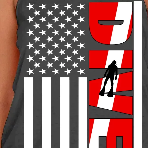 Diver American Flag Women's Knotted Racerback Tank