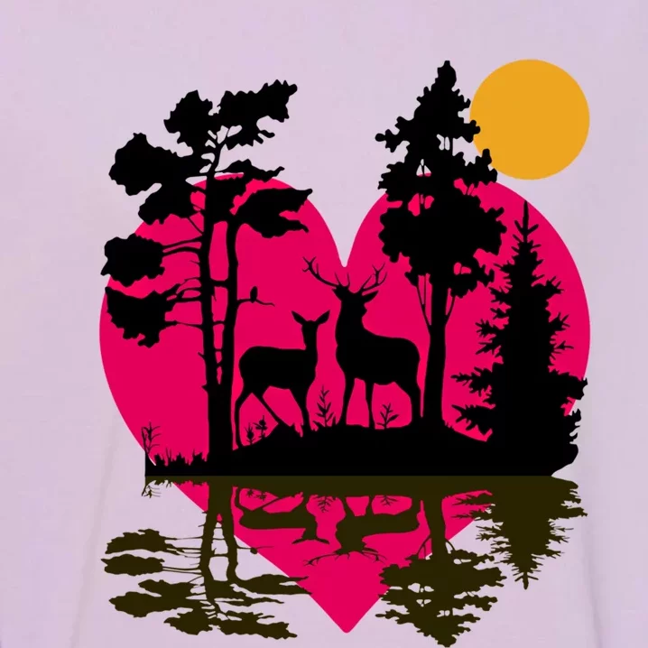 Deer In Woods With Moonlight Happy Valentine's Day Nature Cool Gift Garment-Dyed Sweatshirt