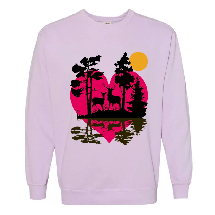 Deer In Woods With Moonlight Happy Valentine's Day Nature Cool Gift Garment-Dyed Sweatshirt